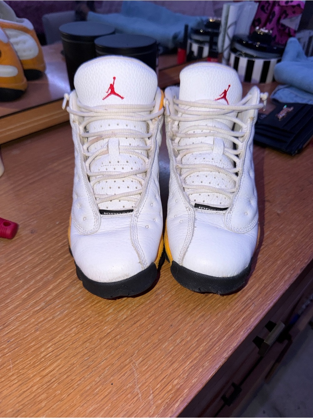 Jordan Kids White Sneakers with Yellow Accents and Red Jumpman